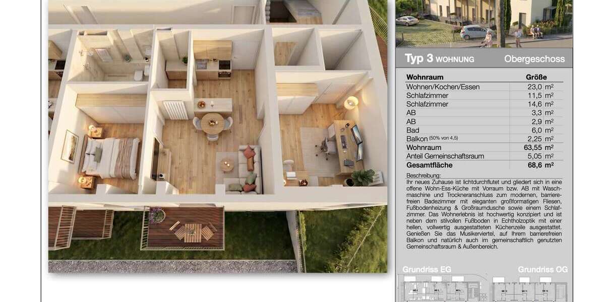 Etagenwohnung Ludwigshafen Am Rhein Parkinsel - 3 Zimmer, 63 m&sup2;, 1.370&euro; | Angebot:27162590