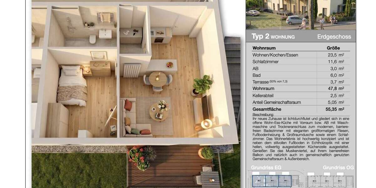 Etagenwohnung Ludwigshafen am Rhein Parkinsel - 2 Zimmer, 48 m&sup2;, 1.083&euro; | Angebot:27162589